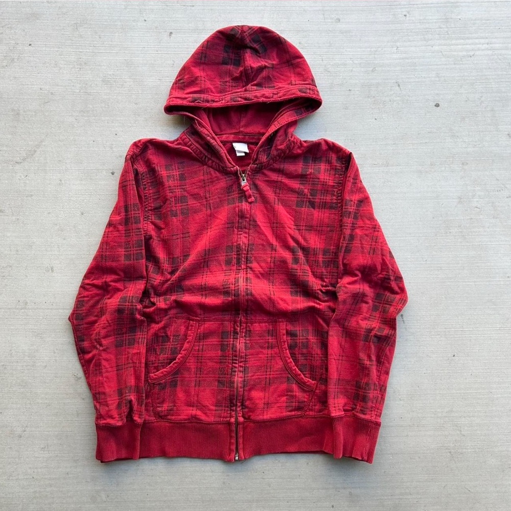 Red Zip-Up Plaid Sweater